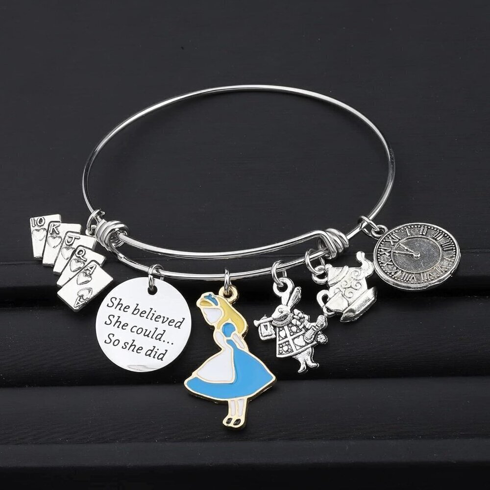 Inspirational Stainless Steel Alice She Believed She Could Bracelet Gift for Wom - Picture 3 of 6